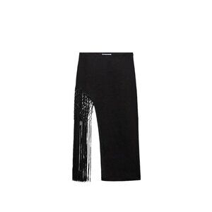 ZARA FRINGED LINEN SKIRT BLACK SIZE S | 3154/908